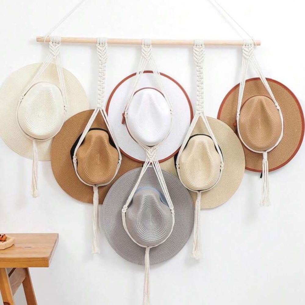 Macrame hat holder